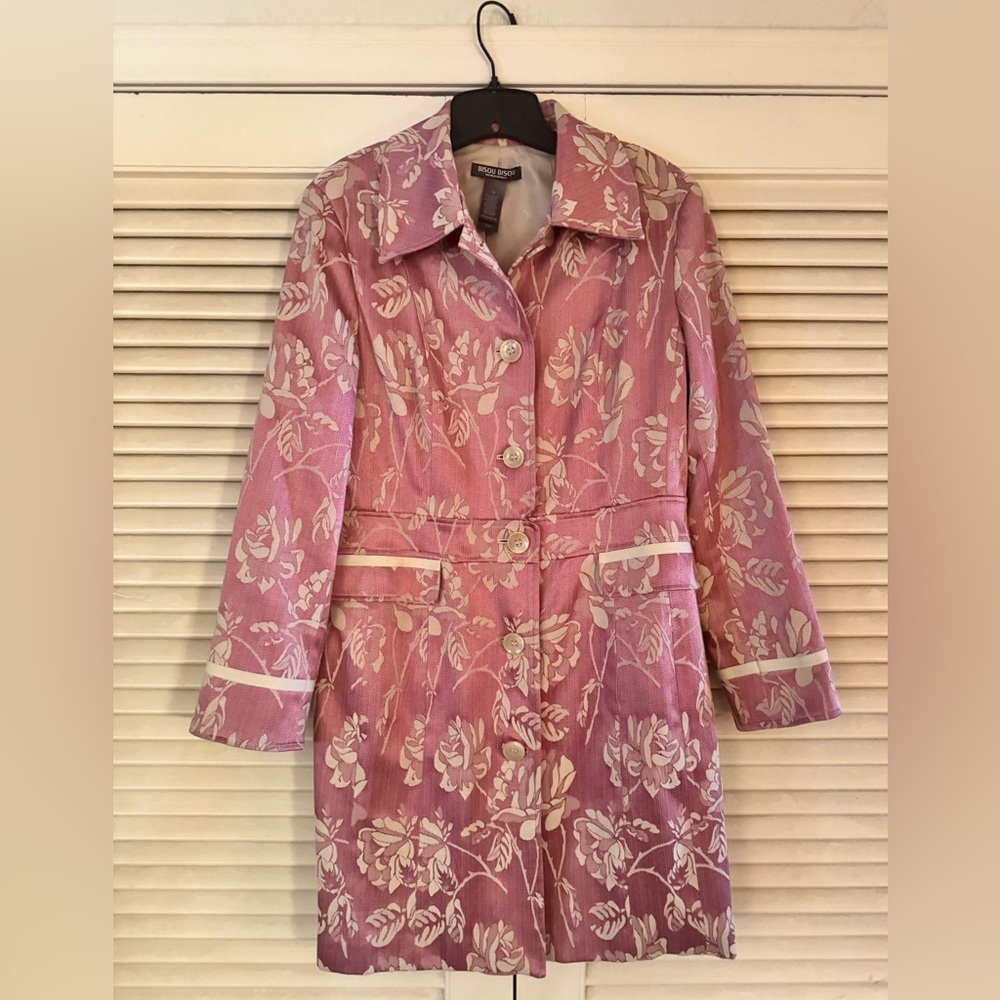 MINT BISOU BISOU BY MICHELE BOHBOT DUSTY ROSE JACQUARD TAILORED DUSTER SIZE 14
